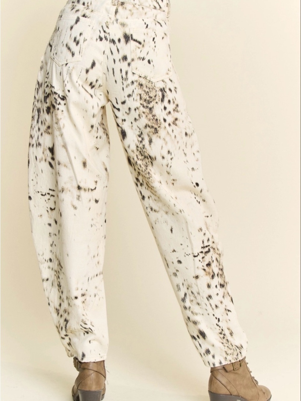 DAVI & DANI Snow Leopard Print Lace Trim Barrel Pants NWT FALL WINTER